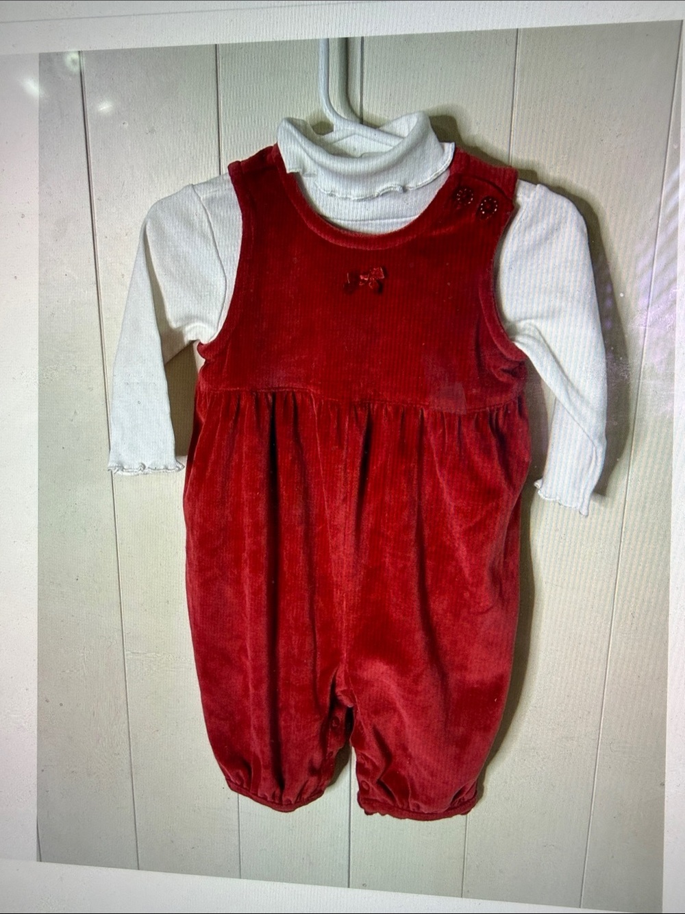 2 PC Baby Gap Red Velvet Jumper Romper - White Body Suit Size 3/6 New